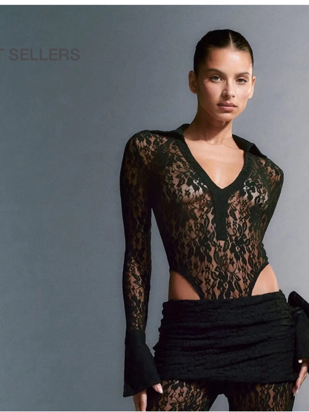 I AM GIA Black Lace V-Neck Bodysuit - Women Tops